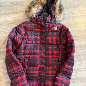 The North Face Black and Red Checkered Jacket
